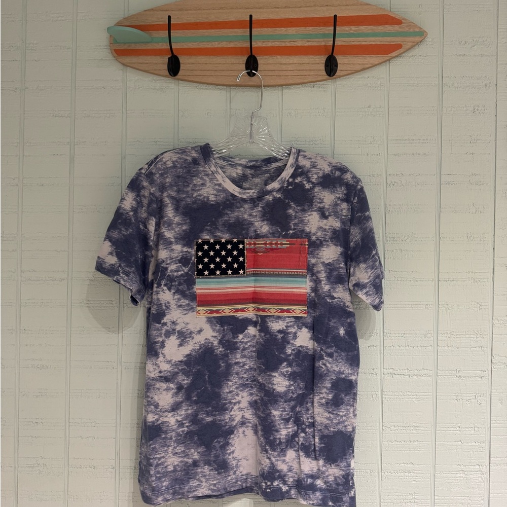 Tie-Dye American Flag Appliqué T-Shirt